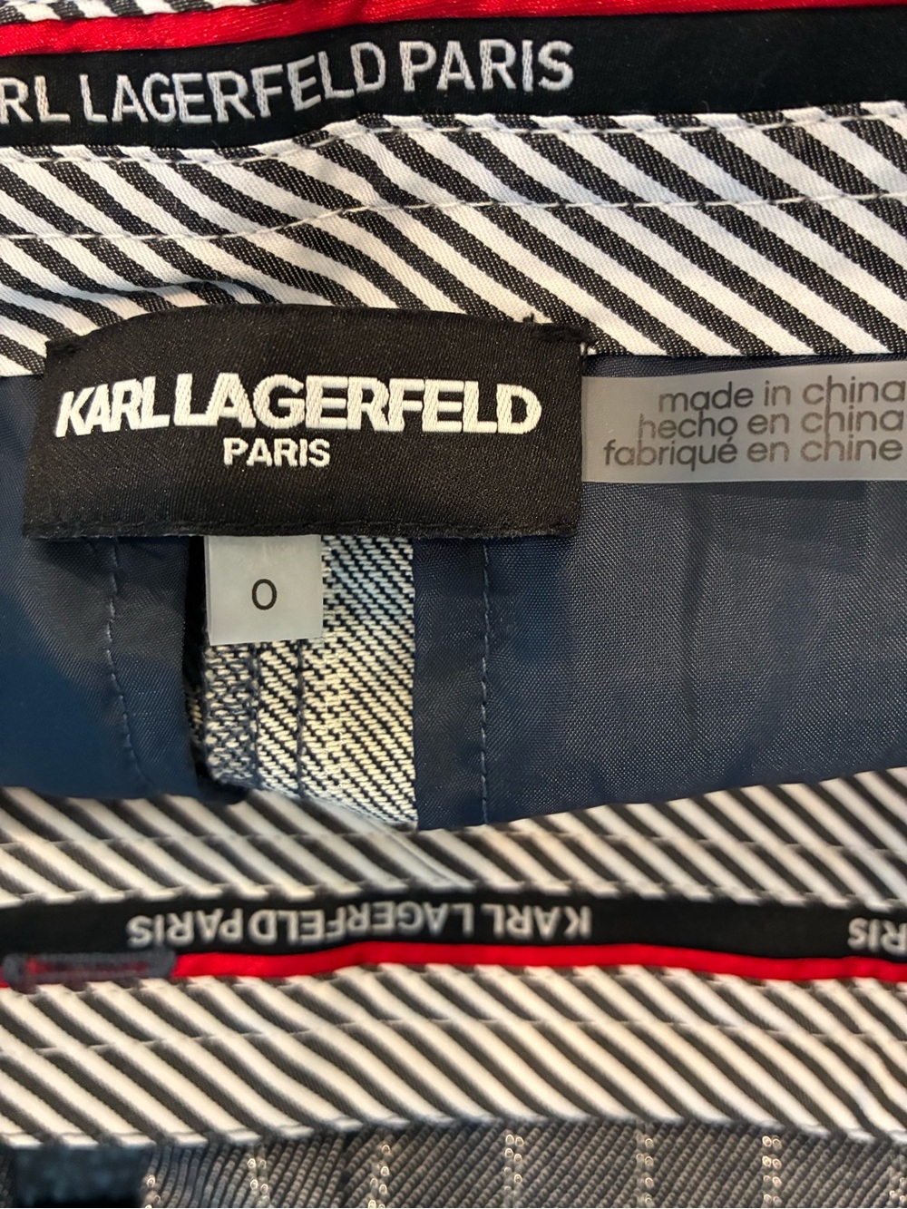 Karl Lagerfeld Paris Navy Metallic Pinstripe Flare Pants Size 0 - Picture 4 of 4